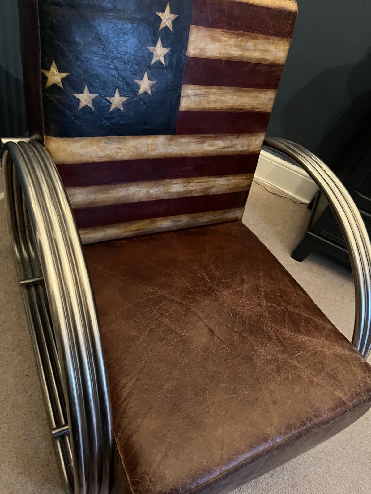 Andrew Martin Cadillac Armchair With American Flag Design photo for sale