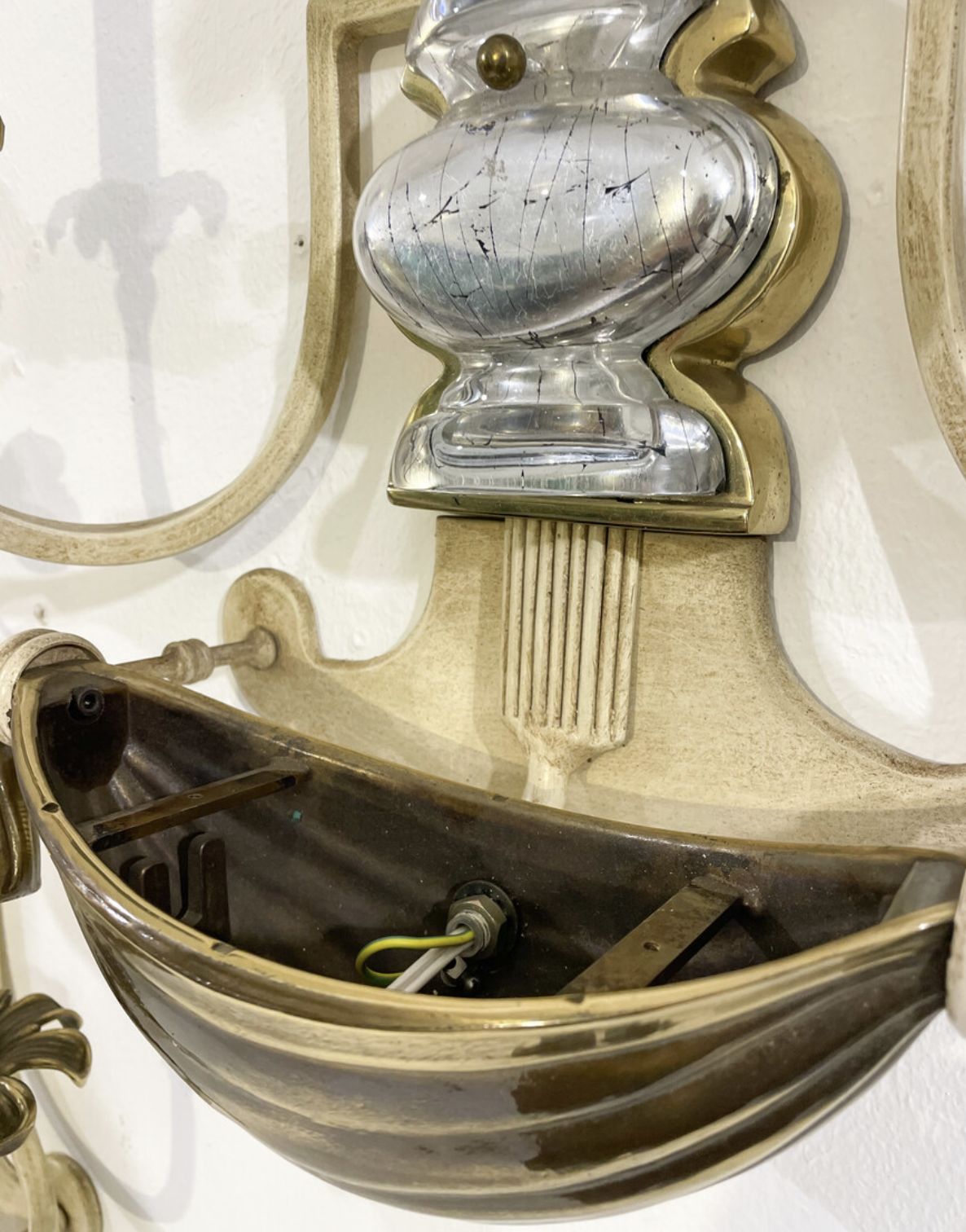 Pair Of Silver Wrought Iron And Glass Wall Lights By Banci, Italy, 1940s photo 2080.0
