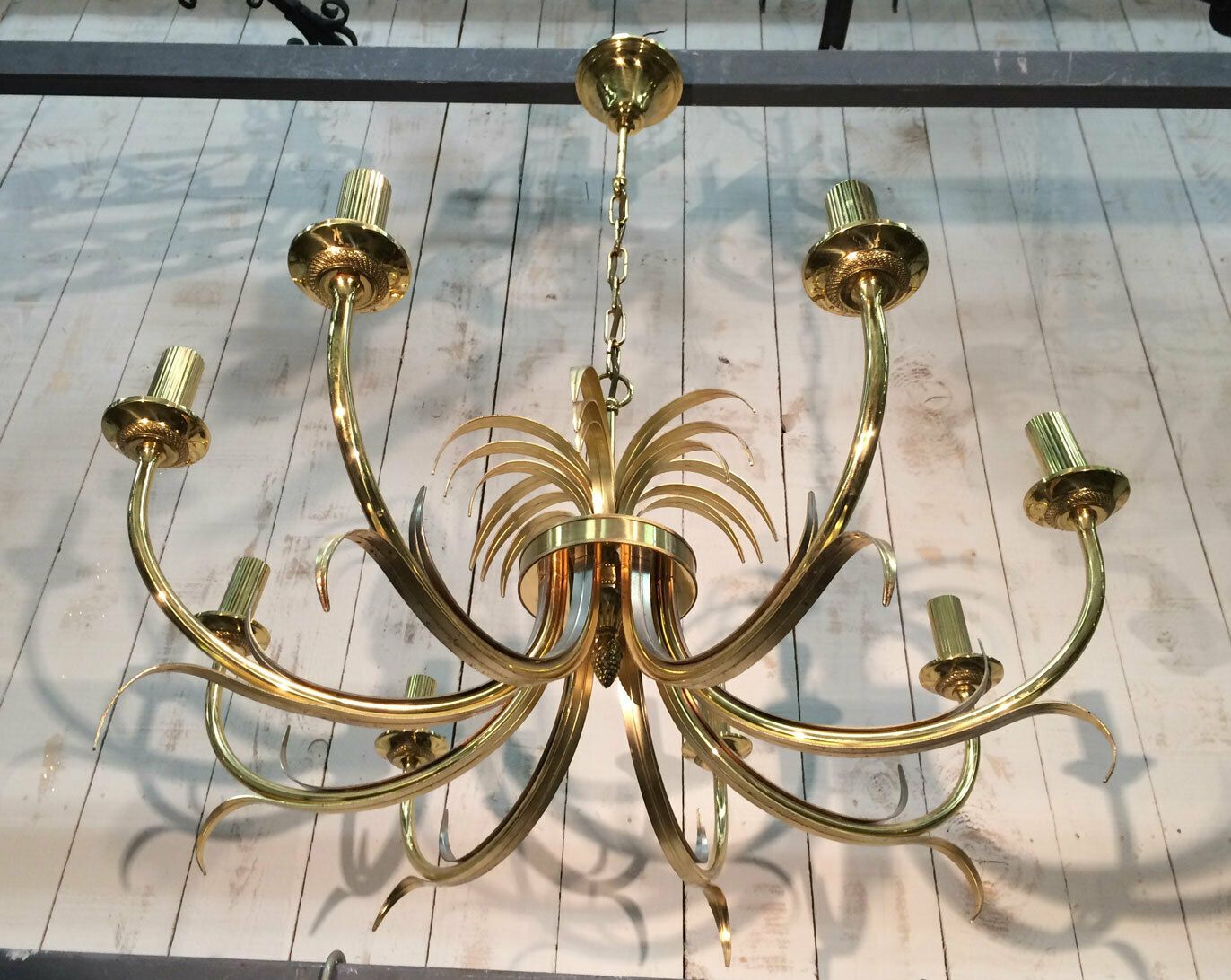 Pineapple Chandelier In Brushed Metal And Gold Metal In The Taste Of Maison Charles photo for sale