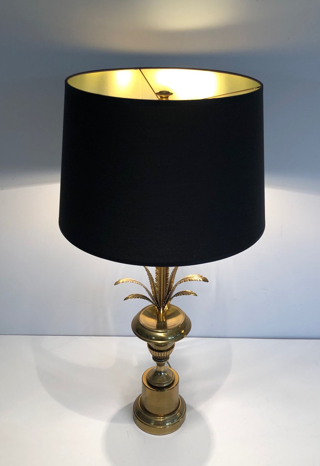 photo for sale Neoclassical Style Palm Tree Table Lamp In Brass In The Taste Of Maison Charles