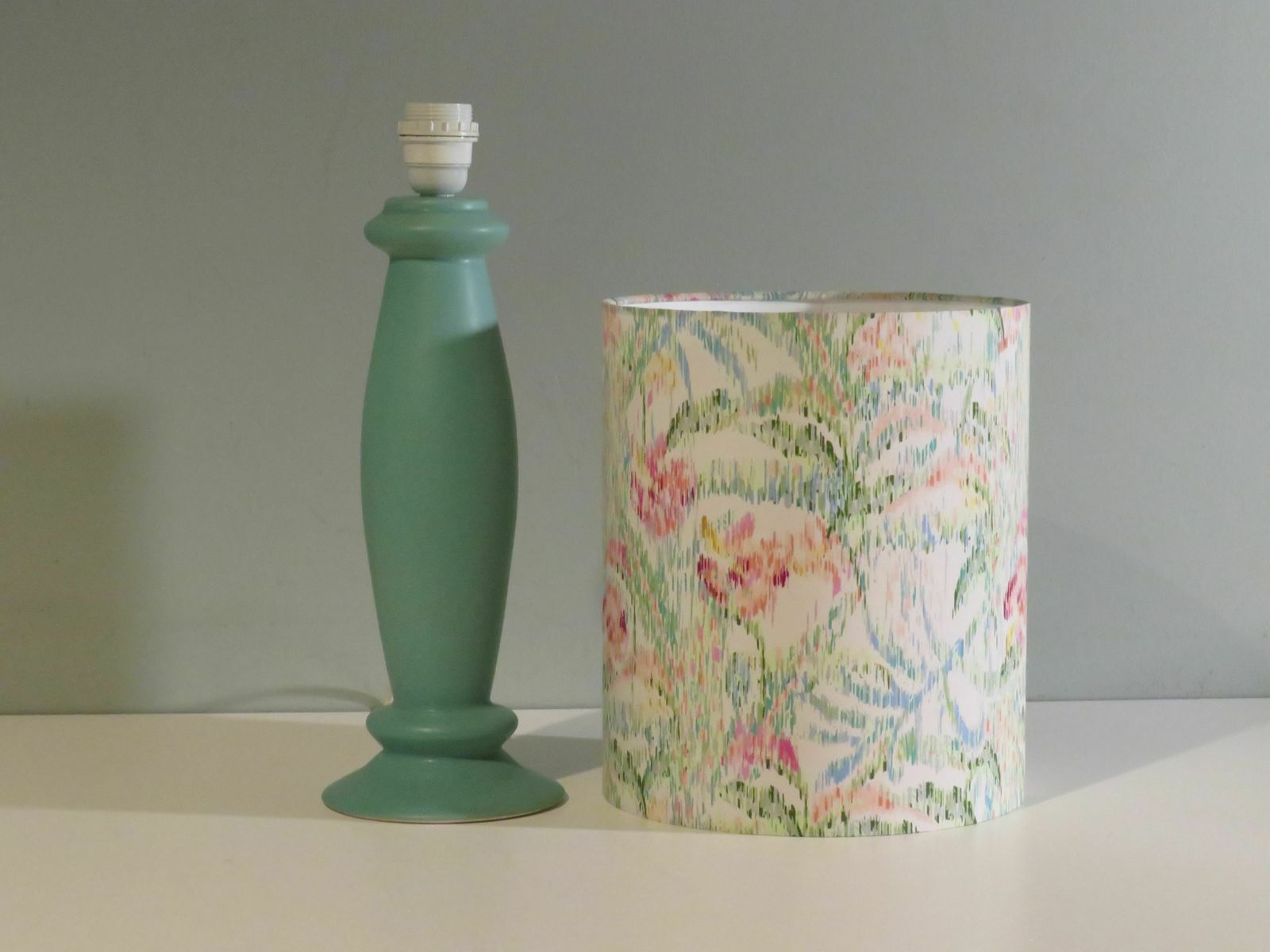 Mint Green Ceramic Table Lamp From Porcelaines De Bruxelles In Memphis Style. 1980s photo vinterior