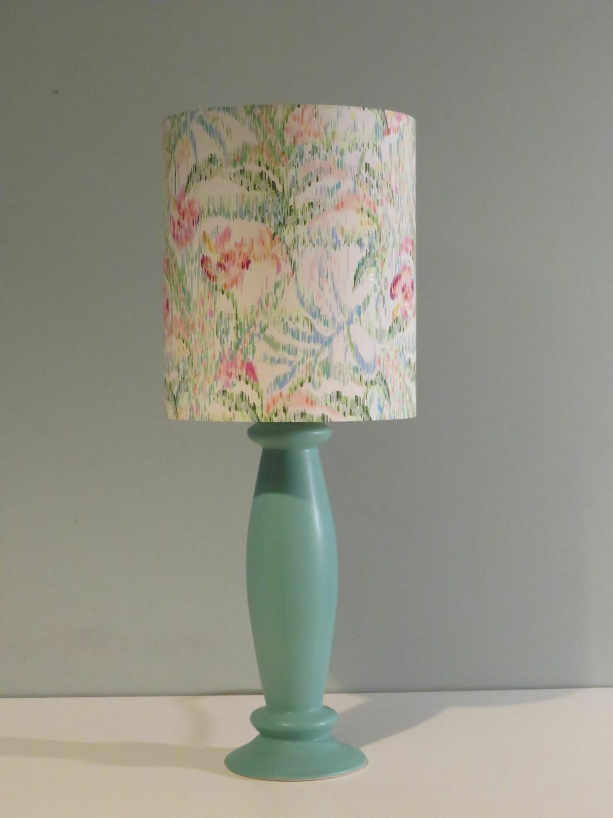 Mint Green Ceramic Table Lamp From Porcelaines De Bruxelles In Memphis Style. 1980s