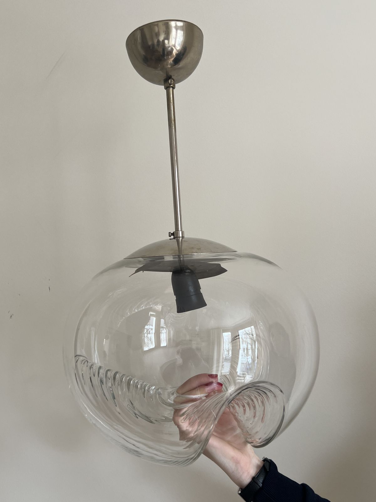 Transparent Glass Pendant Wave Lamp By Koch & Lowy For Peill And Putzler, 1960s