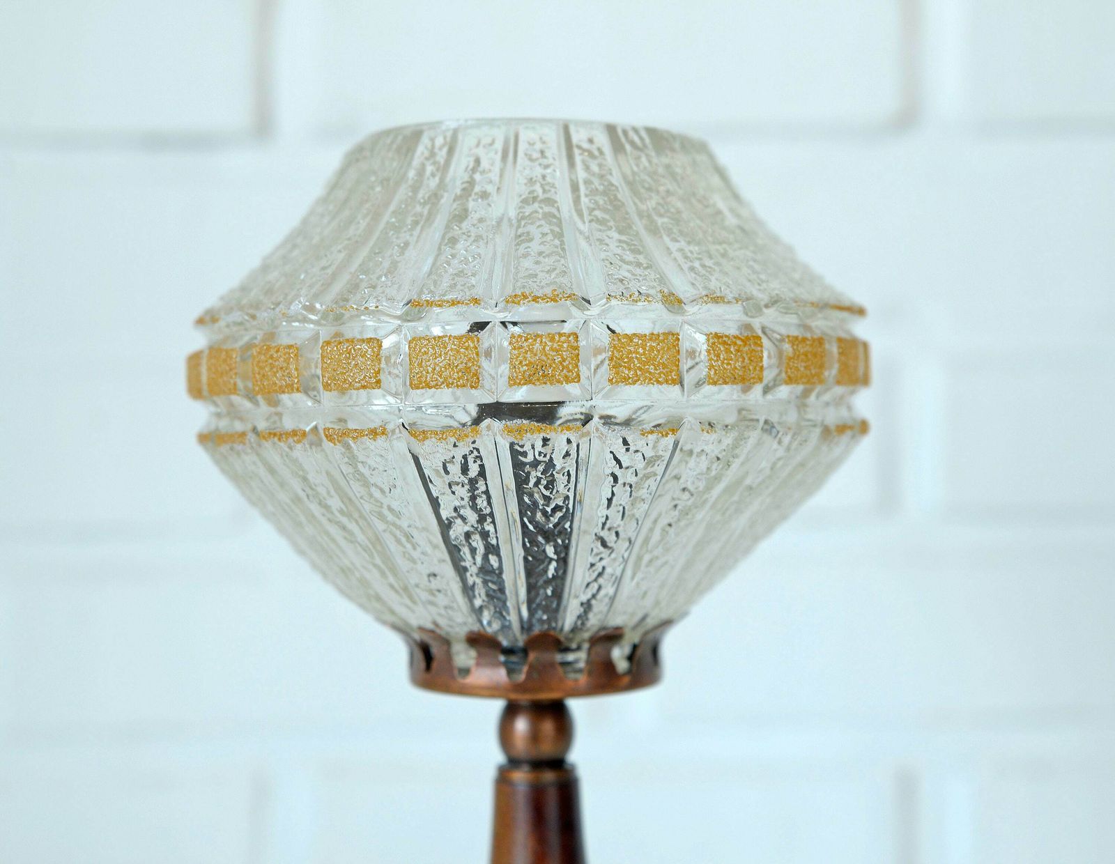 Vintage Bedside Lamp / Wood And Copper / Crystal Glass / Rustic Table Lamp / Desk Light / Yugoslavia 1970's / Light Fixture photo vinterior