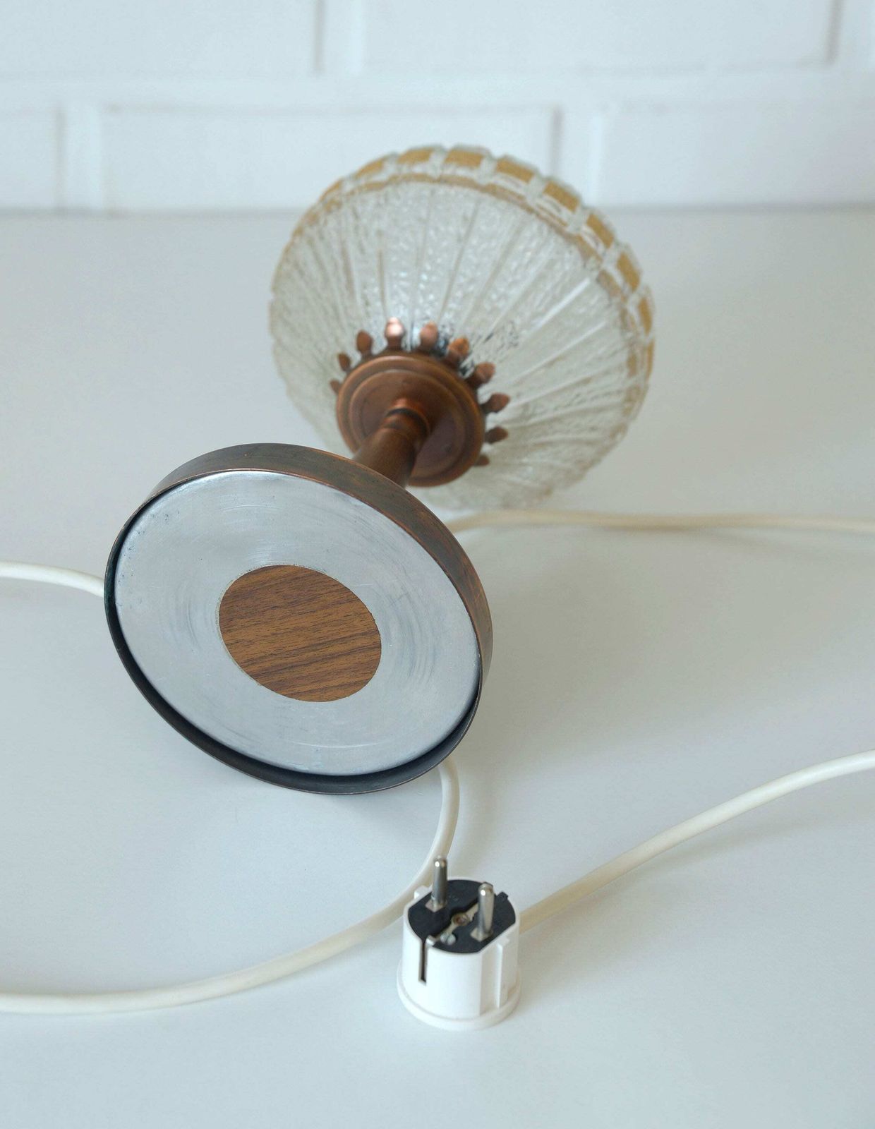 Vintage Bedside Lamp / Wood And Copper / Crystal Glass / Rustic Table Lamp / Desk Light / Yugoslavia 1970's / Light Fixture photo buy
