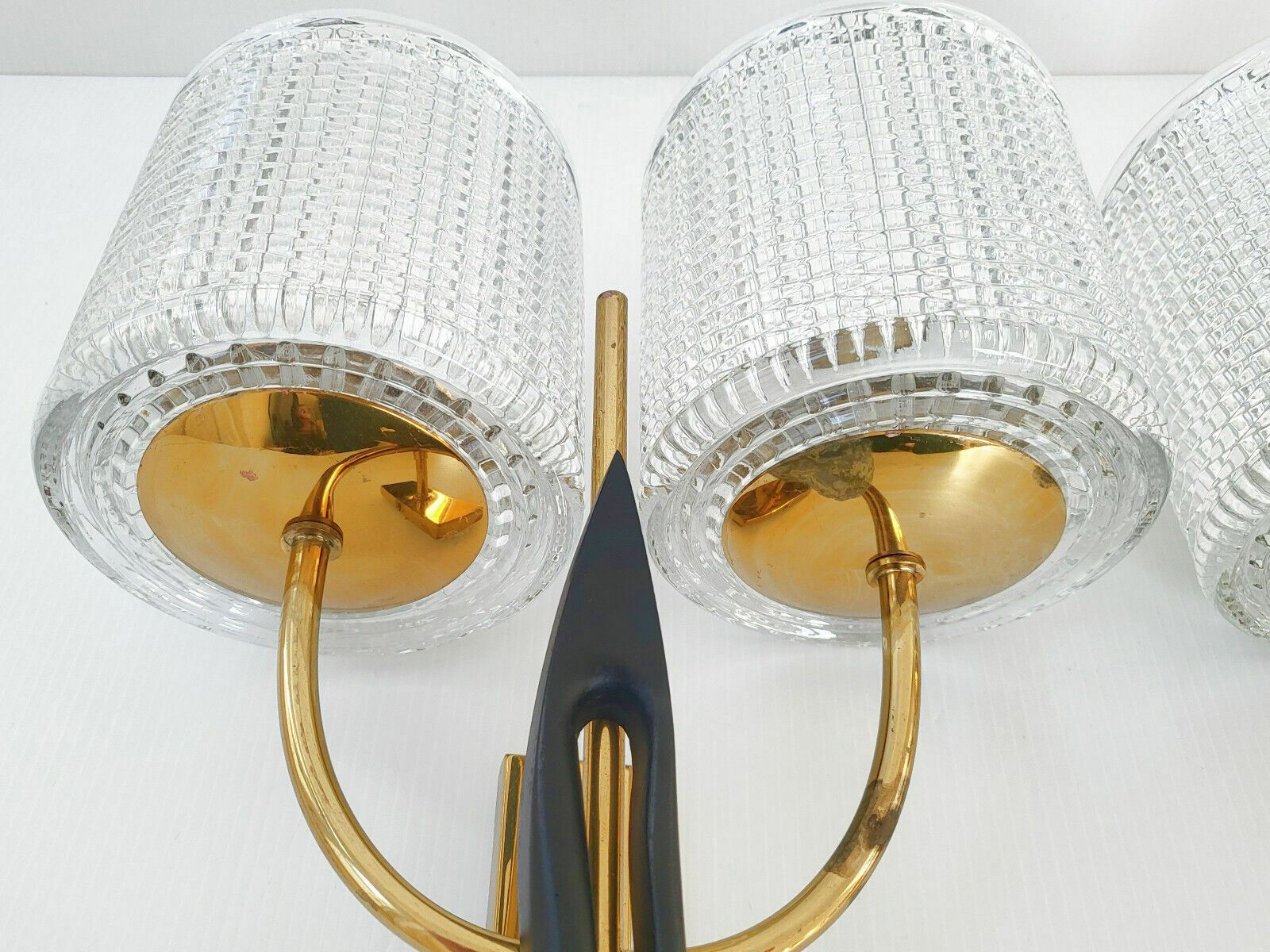 Pair Of Vintage 50s Wall Lights House Arlus Dlg Felix Agostini Brass Steel Glass photo 1605.0