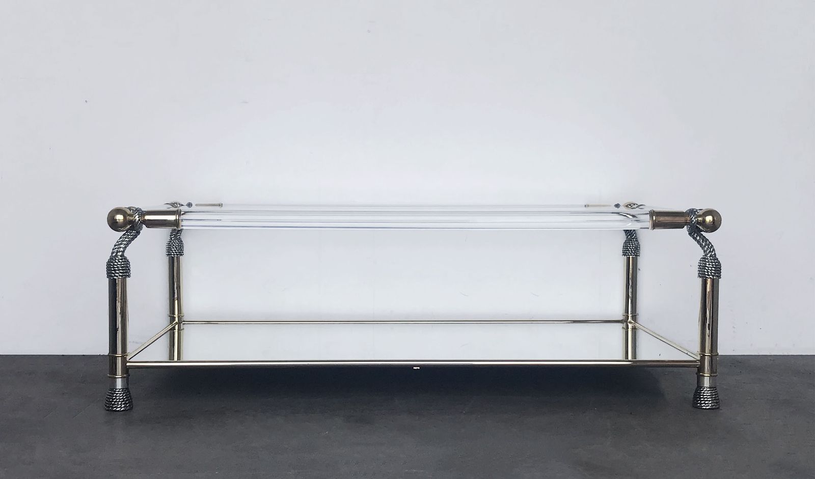 Rare 'Meubles Curvasa' Hollywood Regency Style Sculptural Lucite And Glass Large Rectangular Coffee Table photo vinterior