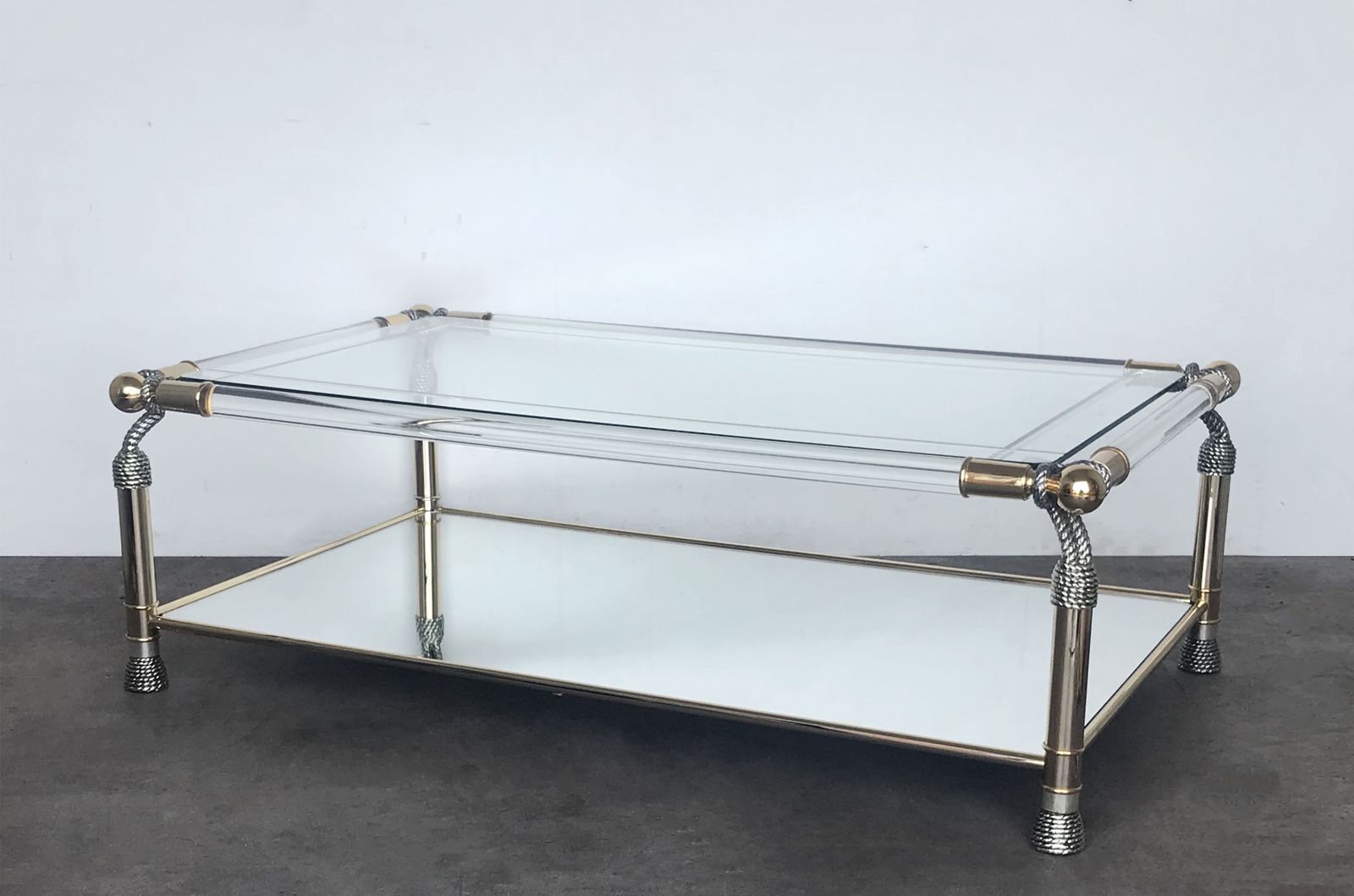 Rare 'Meubles Curvasa' Hollywood Regency Style Sculptural Lucite And Glass Large Rectangular Coffee Table photo vintage