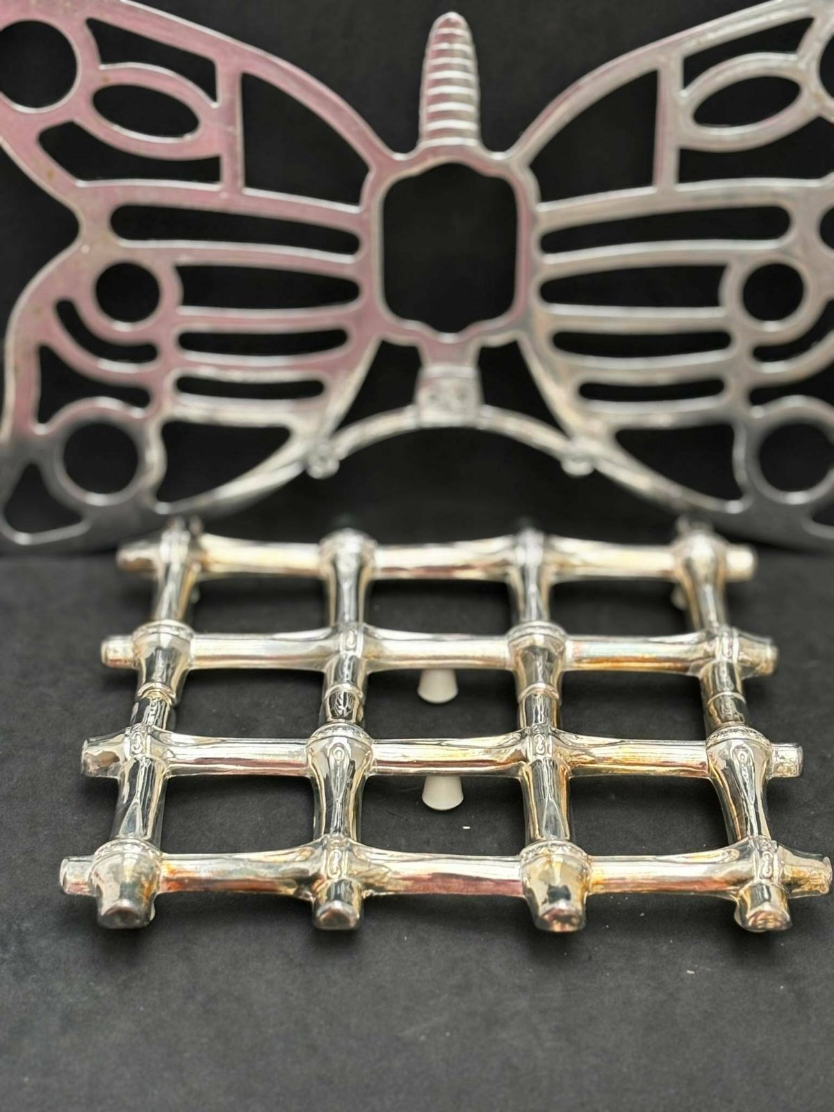 Trivet Metal Lot De 2 Trivets Vintage, 1 Bamboo Tramontina 1 Butterfly San Marco Adjustable Trivet photo for sale