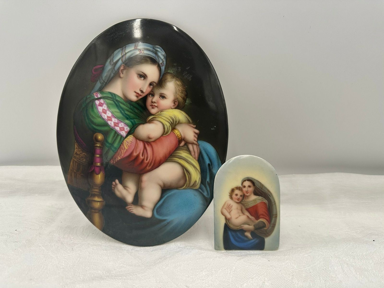 photo furniture Spectacular 19th Century Porcelain Oval Plaque Of The Virgin Mary, Madonna Della Sedia After Raphael, Portrait Of Our Mother Mary Wall Art