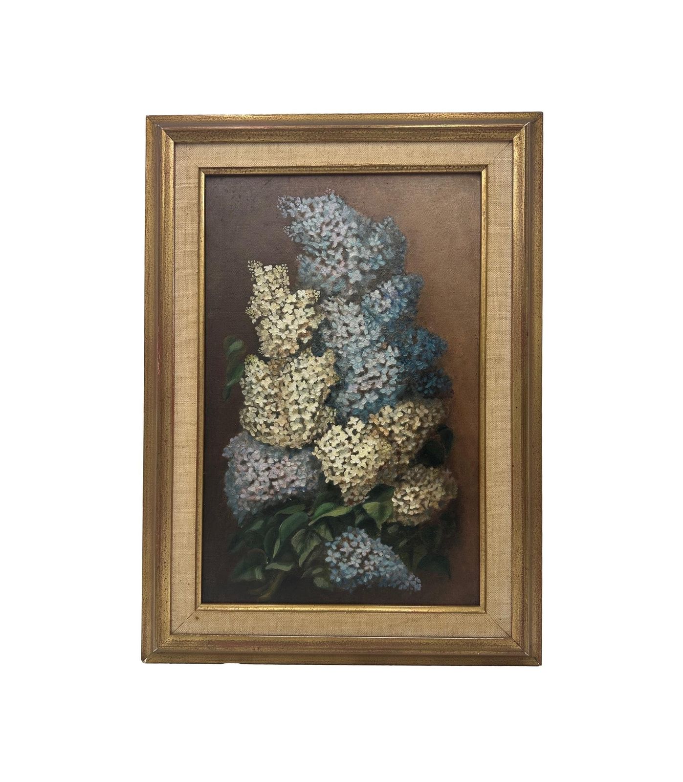 Oil Painting Bunch Of Lilac, Original Art Floral Still Life, French Antique Gilt Frame