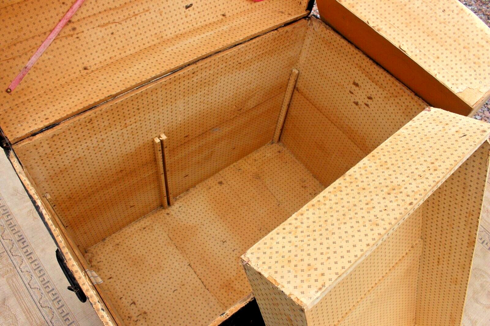 Antique Vintage Steamer Pirate Chest Travel Trunk Wooden Banded Domed Storage photo for sale