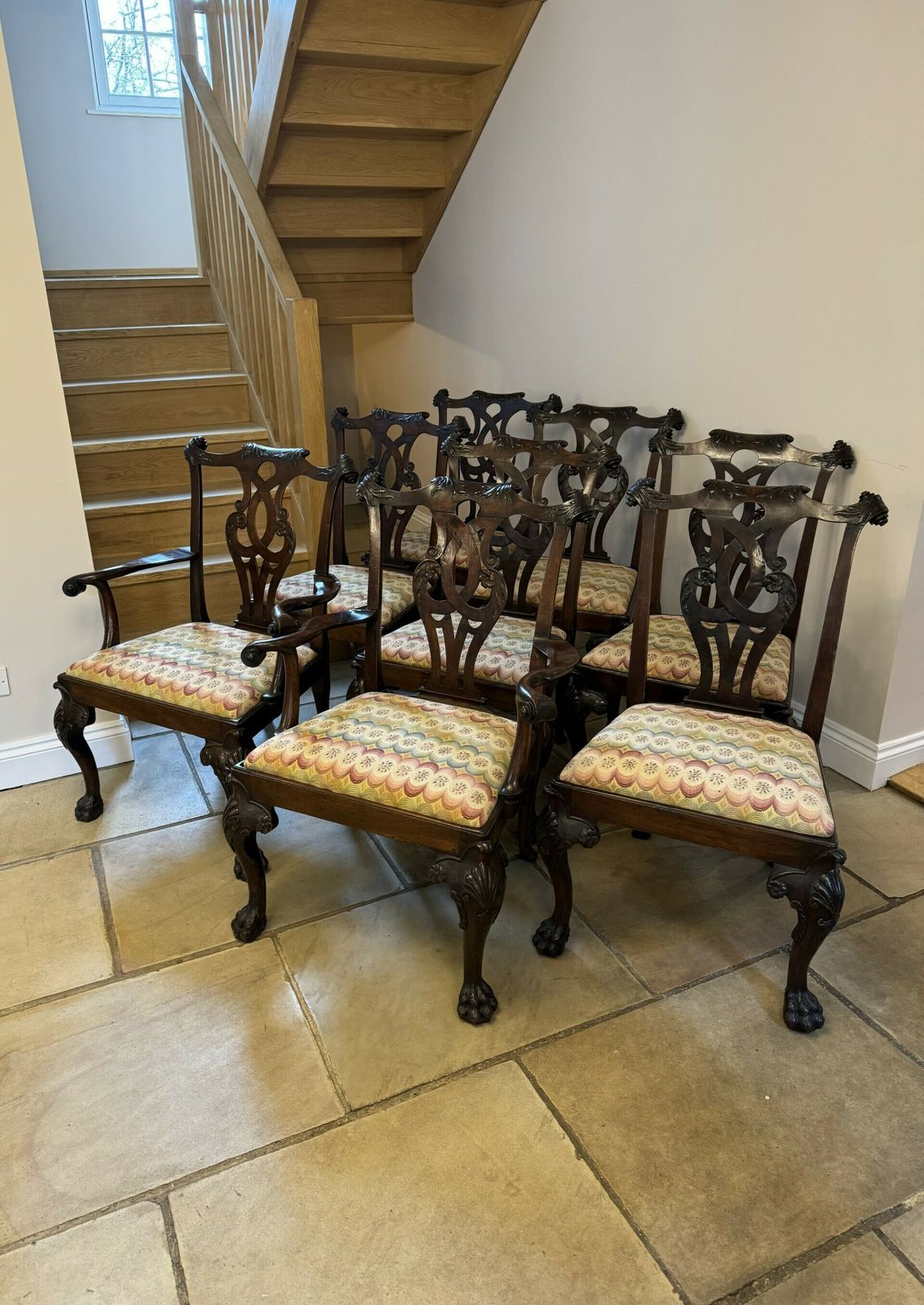 Outstanding Quality Set Of Eight Antique Mahogany Irish Chippendale Style Dining Chairs photo for sale