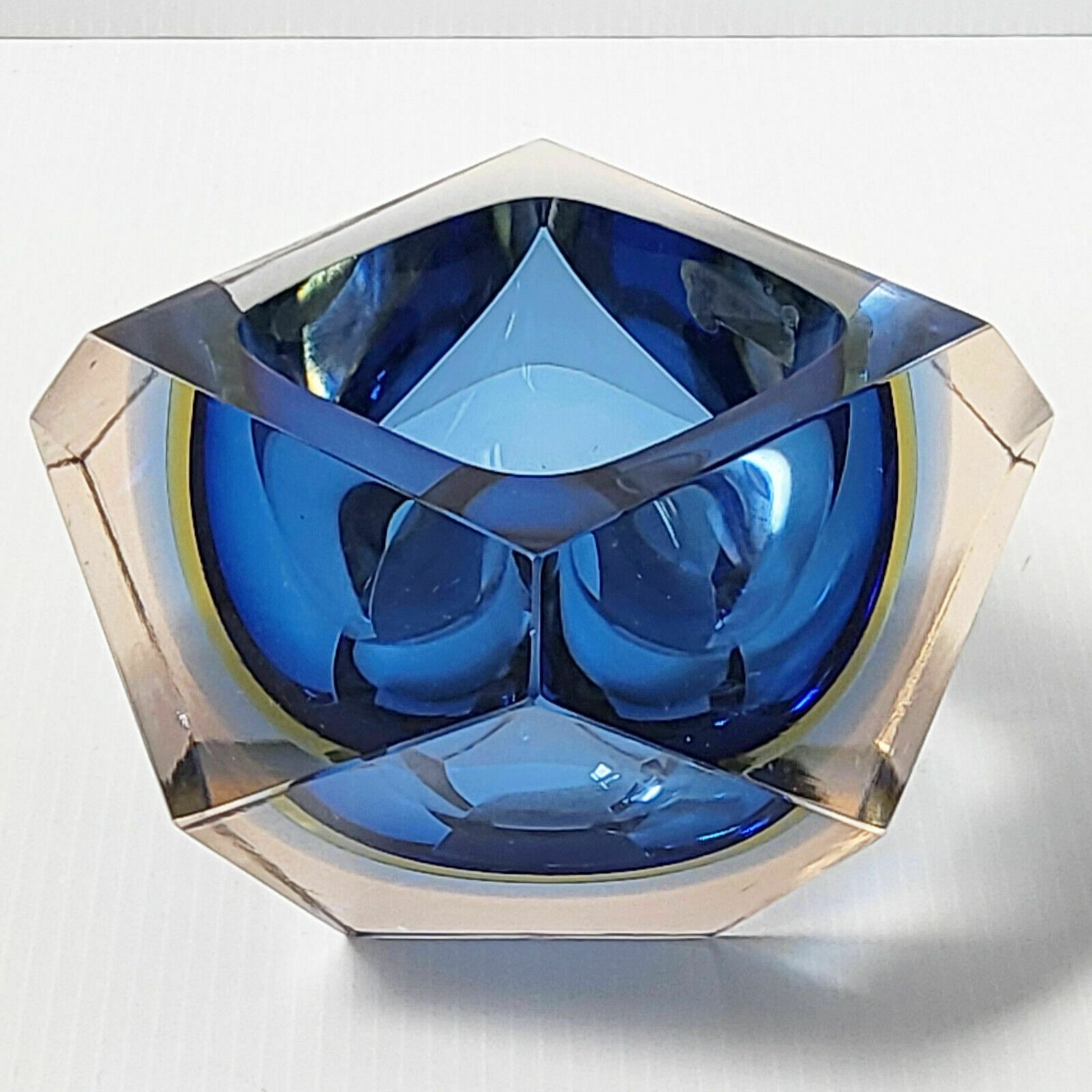Vintage Italian Tray 1960 Sommerso Murano Blue Glass 60s 1960s Retro