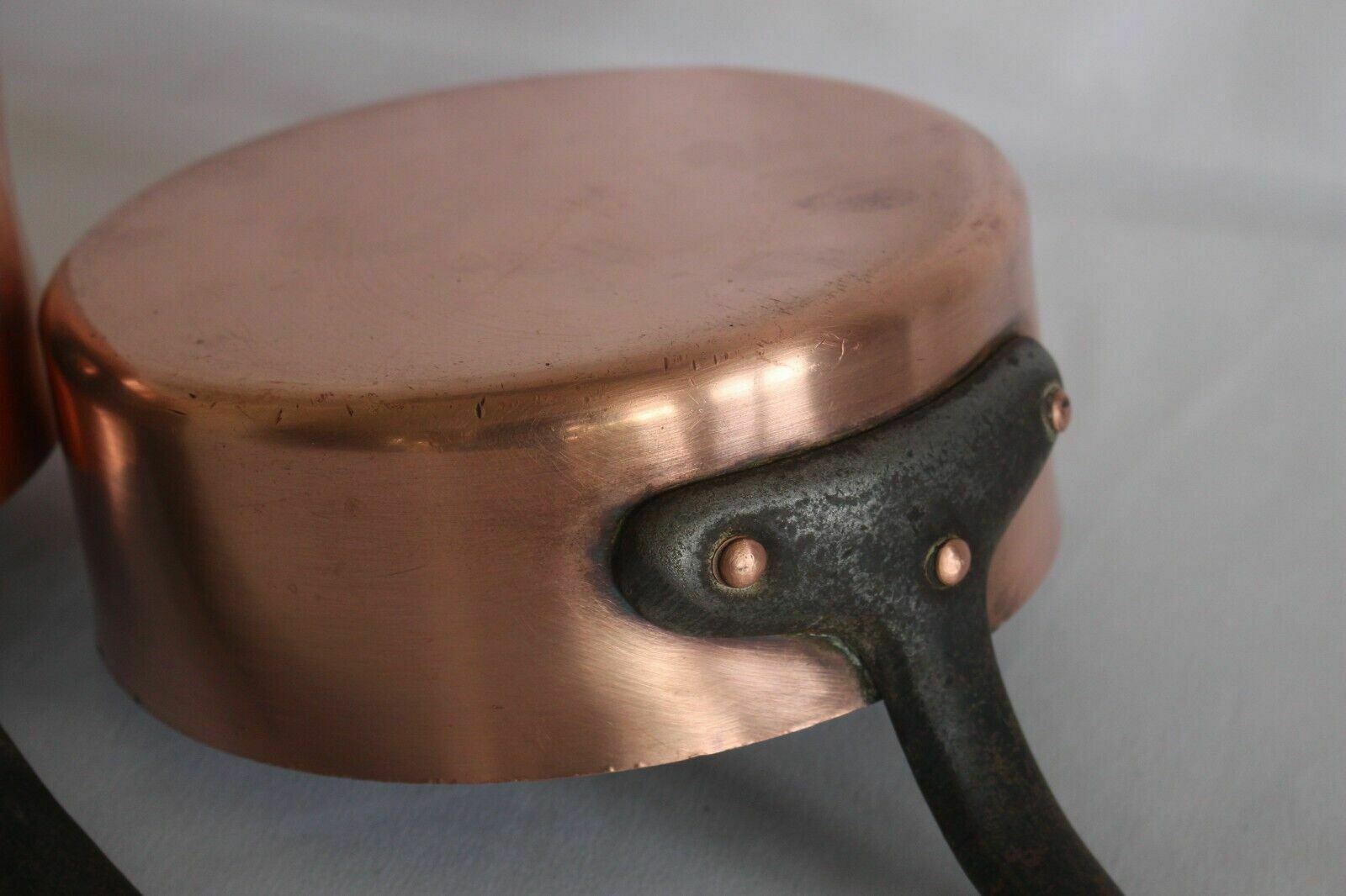 French Vintage Pair Of Professional Rare Find Copper Fry Pans Iron Handle Paris photo 213.0