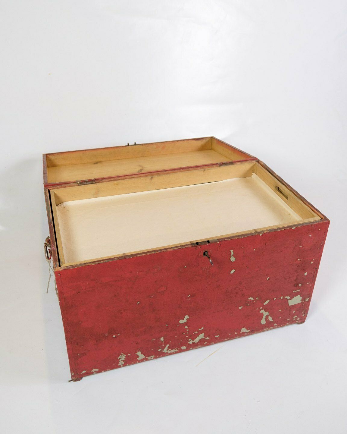 Antique Red Painted Chest  With Storage Space From 1830 photo vintage