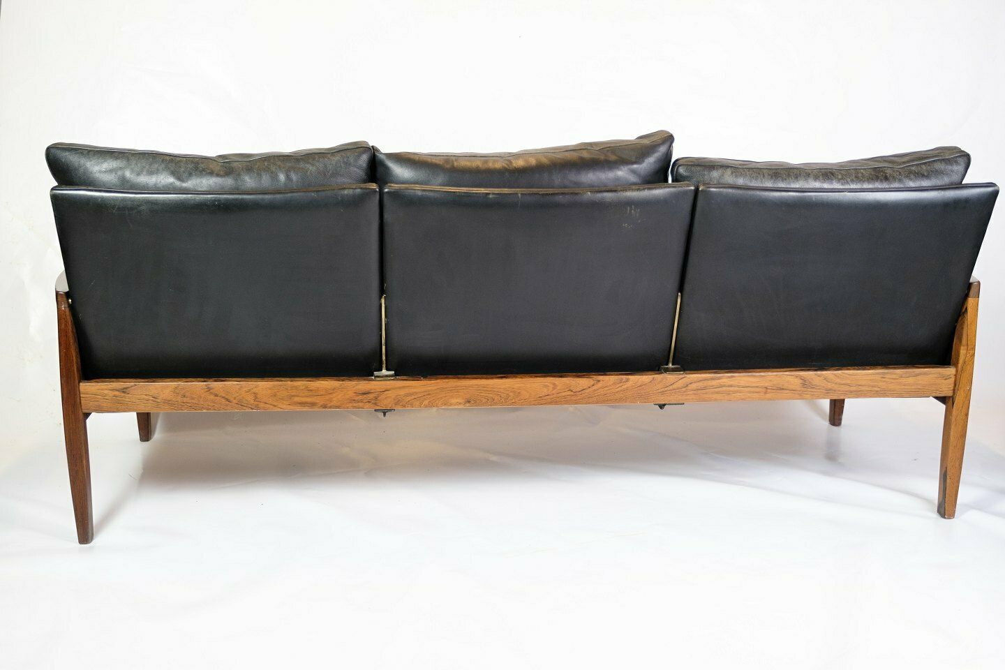3 Person Sofa In Rosewood & Black Leather By Hans Olsen For Brdr. Juul Kristensen From 1960s photo vinterior