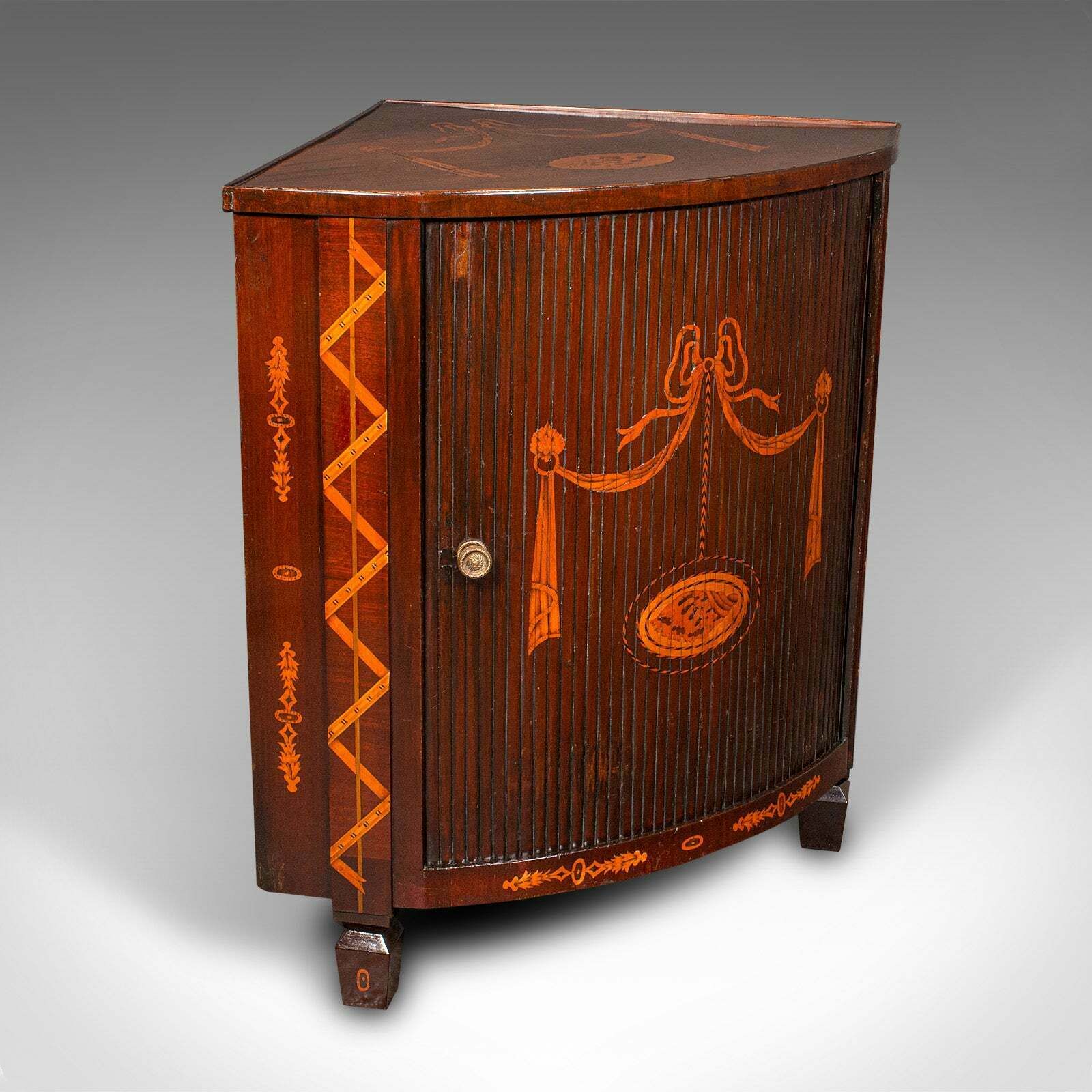 Antique Tambour Corner Cabinet, Dutch, Walnut, Cupboard, Georgian, Circa 1800