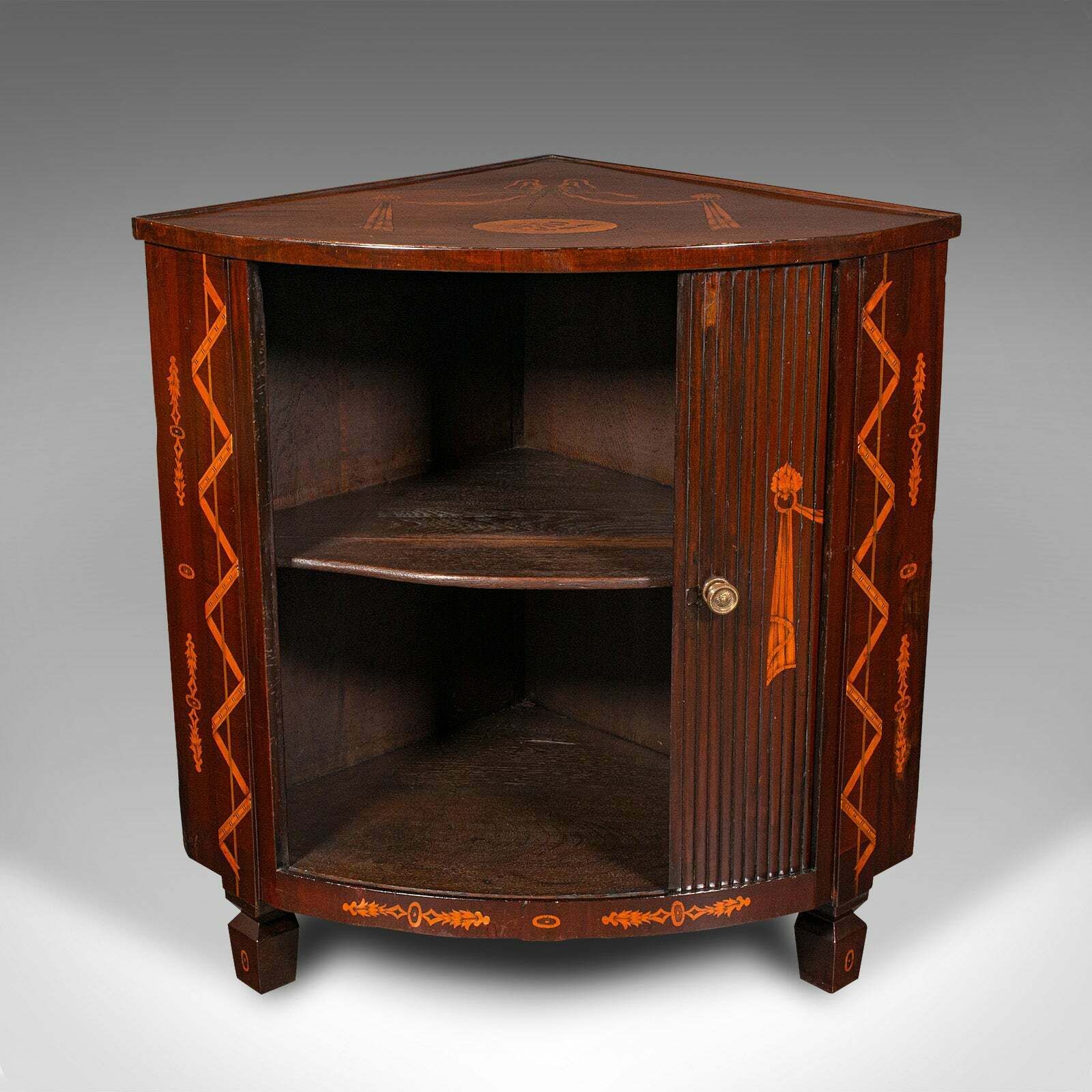 Antique Tambour Corner Cabinet, Dutch, Walnut, Cupboard, Georgian, Circa 1800 photo for sale