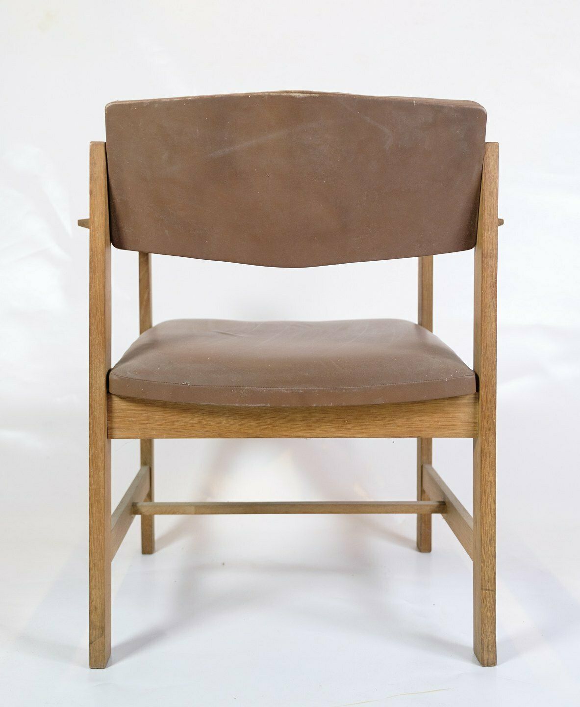 Office Chair In Oak & Brown Leather From 1970s photo buy
