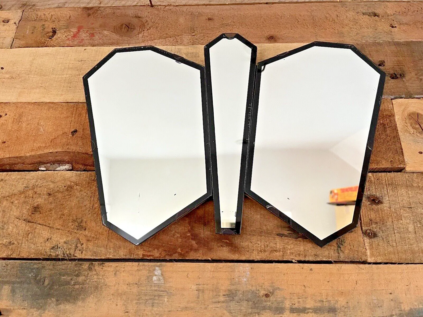 Home Decor Lovely Antique Art Deco Period 3 Piece Butterfly Shaped Mirror 1930's Vintage photo