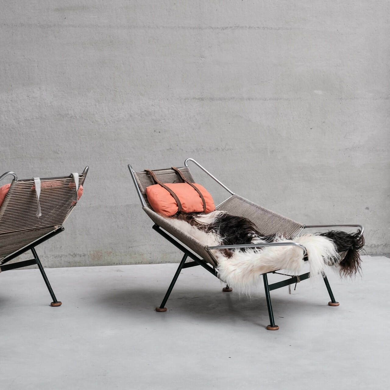 Pair Of Original Hans Wegner Flag Halyard Lounge Chairs For Getama photo vinterior
