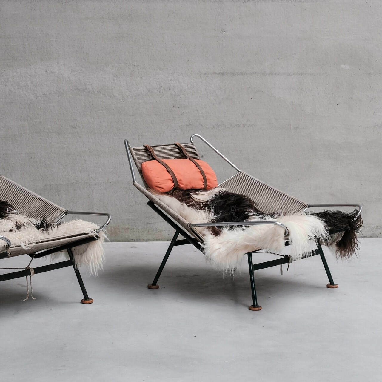 Pair Of Original Hans Wegner Flag Halyard Lounge Chairs For Getama photo vintage
