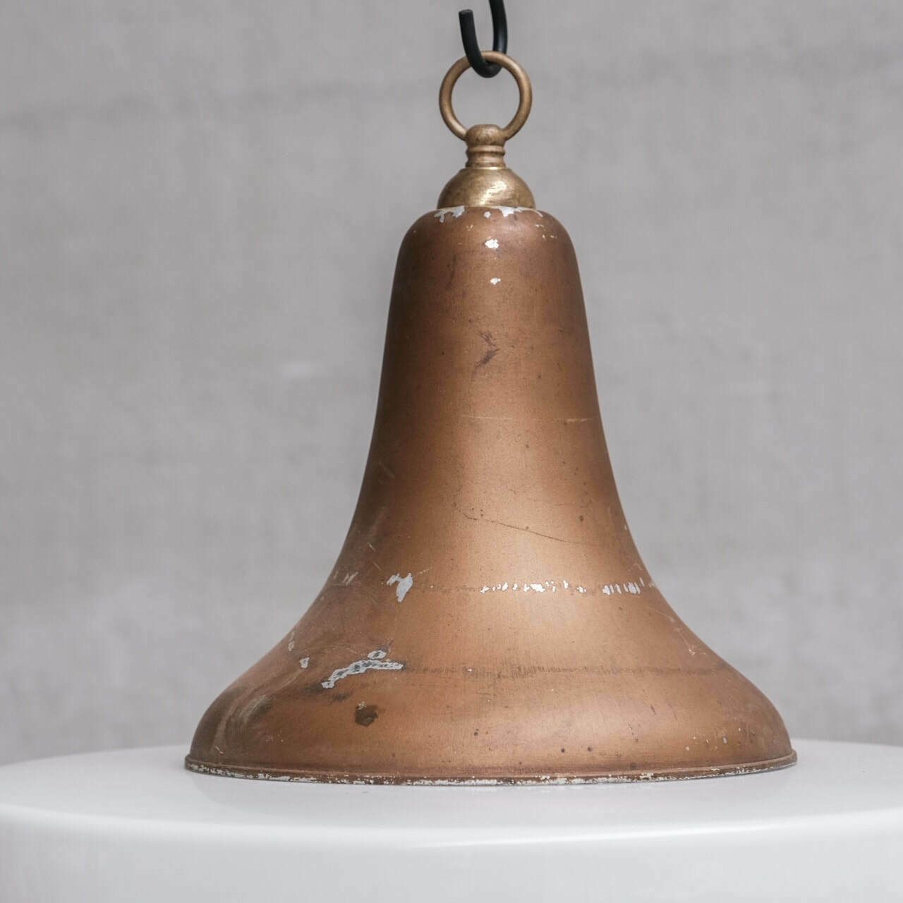 Large Mid Century Metal And Opaline Glass French Pendant Light photo for sale