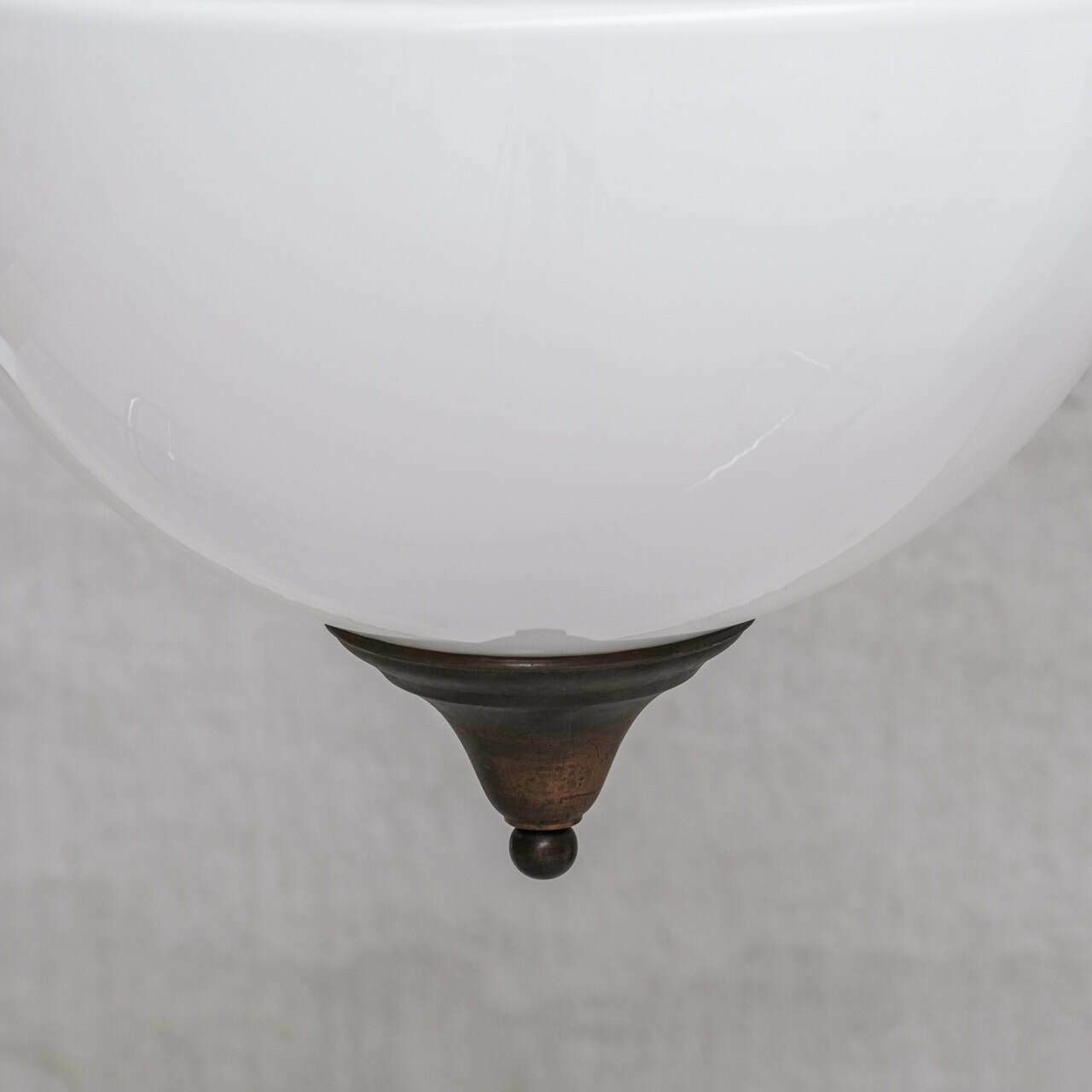 Large Mid Century Metal And Opaline Glass French Pendant Light photo Lighting