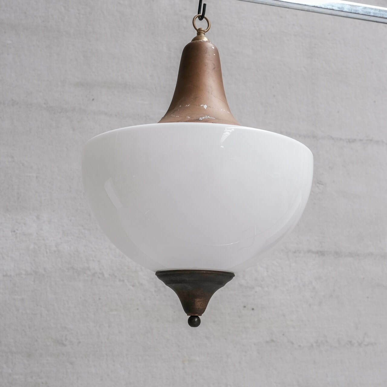 photo furniture Large Mid Century Metal And Opaline Glass French Pendant Light