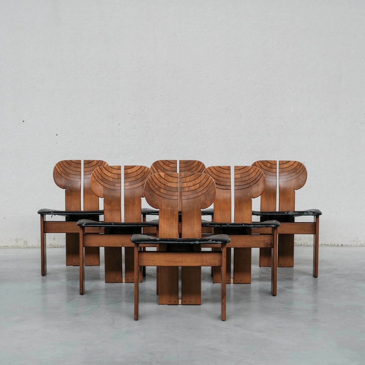 Set Of Six 'Africa' Mid Century Italian Dining Chairs By Scarpa