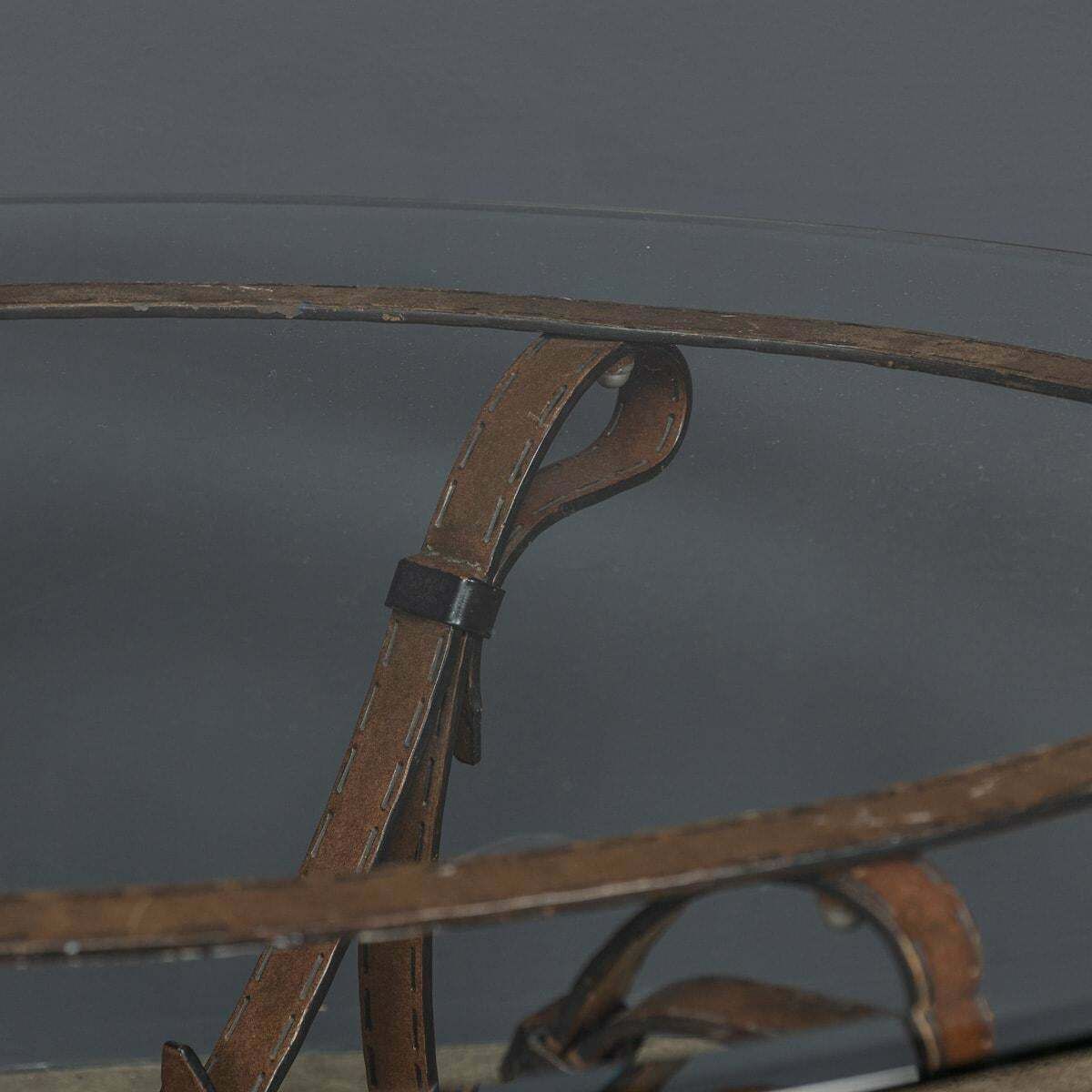 2495.0 Cold Painted Wrought Iron Strap & Stitch, Glass Top Coffee Table C.1980 photo