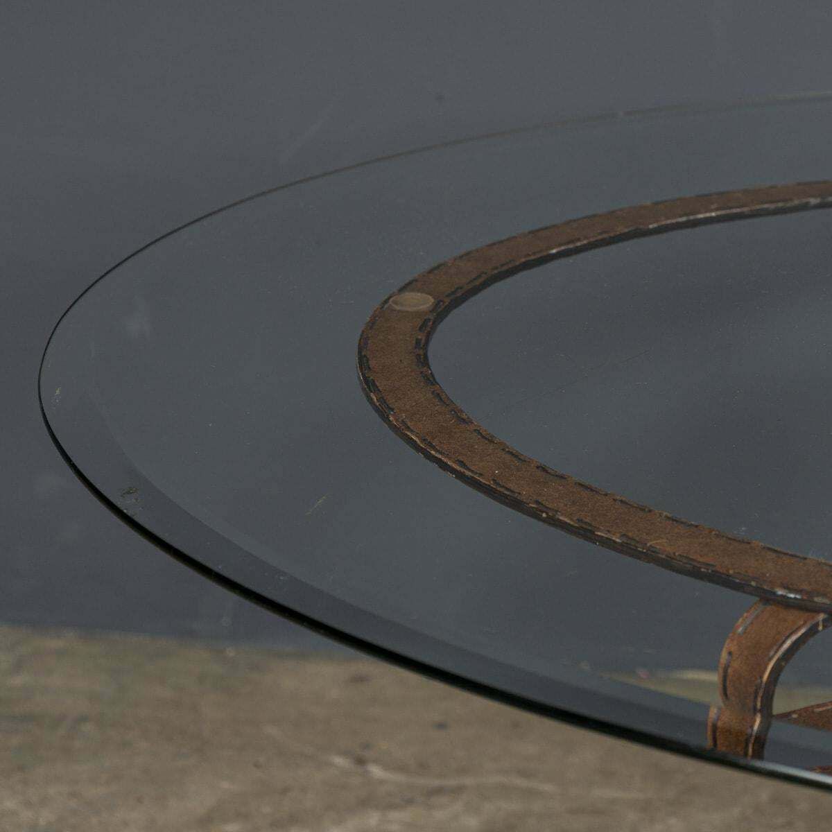 photo vintage Cold Painted Wrought Iron Strap & Stitch, Glass Top Coffee Table C.1980