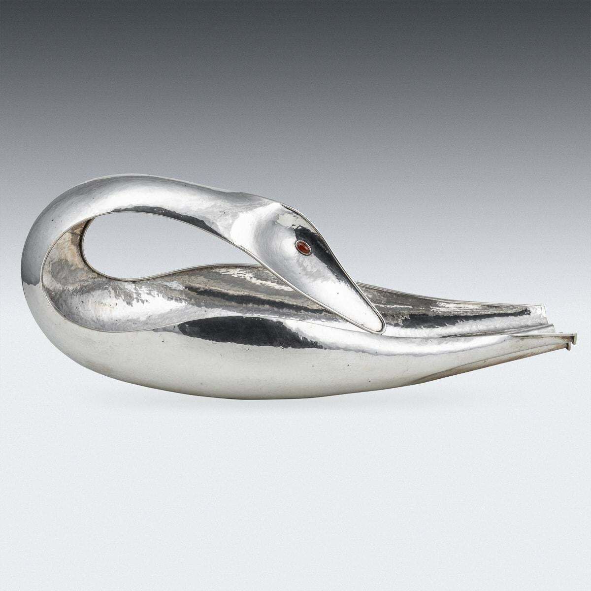 Italian Silver Baguette Tray In The Form Of A Swan, By Finzi C.1970 photo for sale