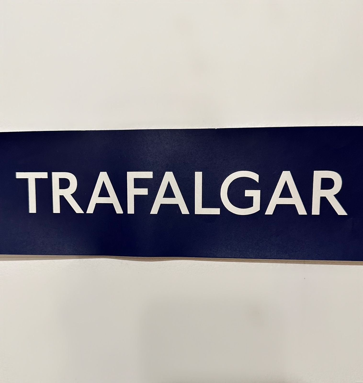 Trafalgar Square Blue And White Cartridge Paper London Underground Sign, 1970 photo for sale