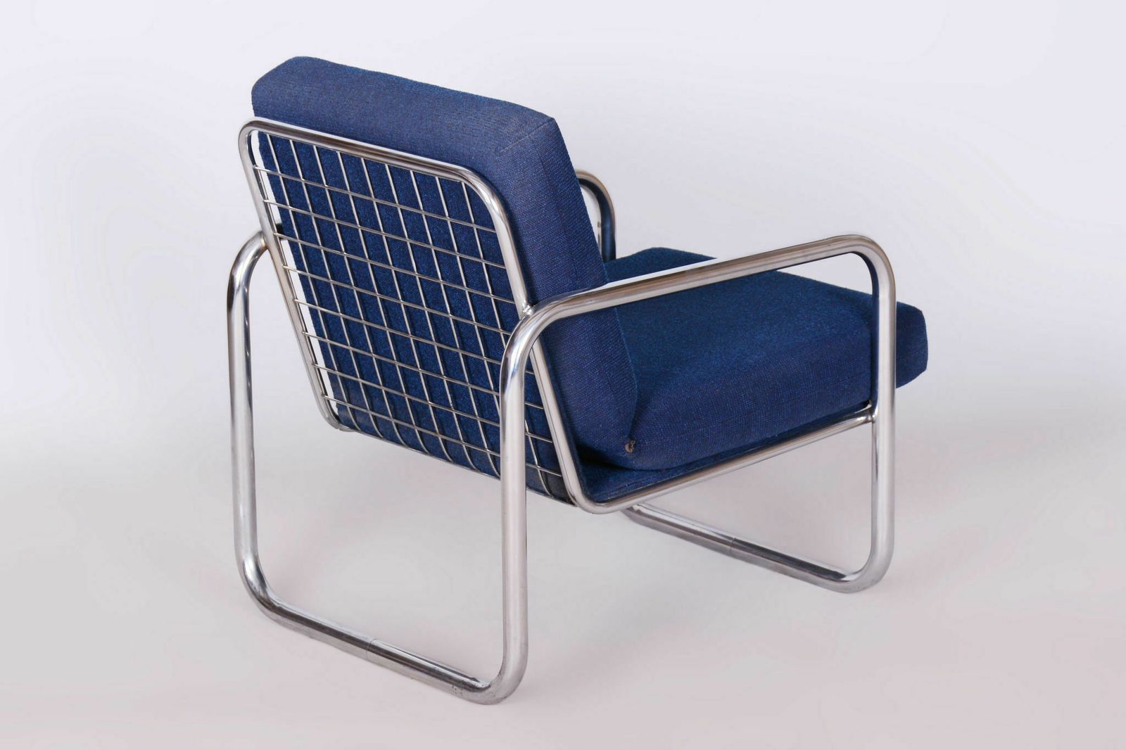 Original Bauhaus Armchair, Chrome Plated Steel, Cleaned Upholstery, Czech, 1950s photo buy