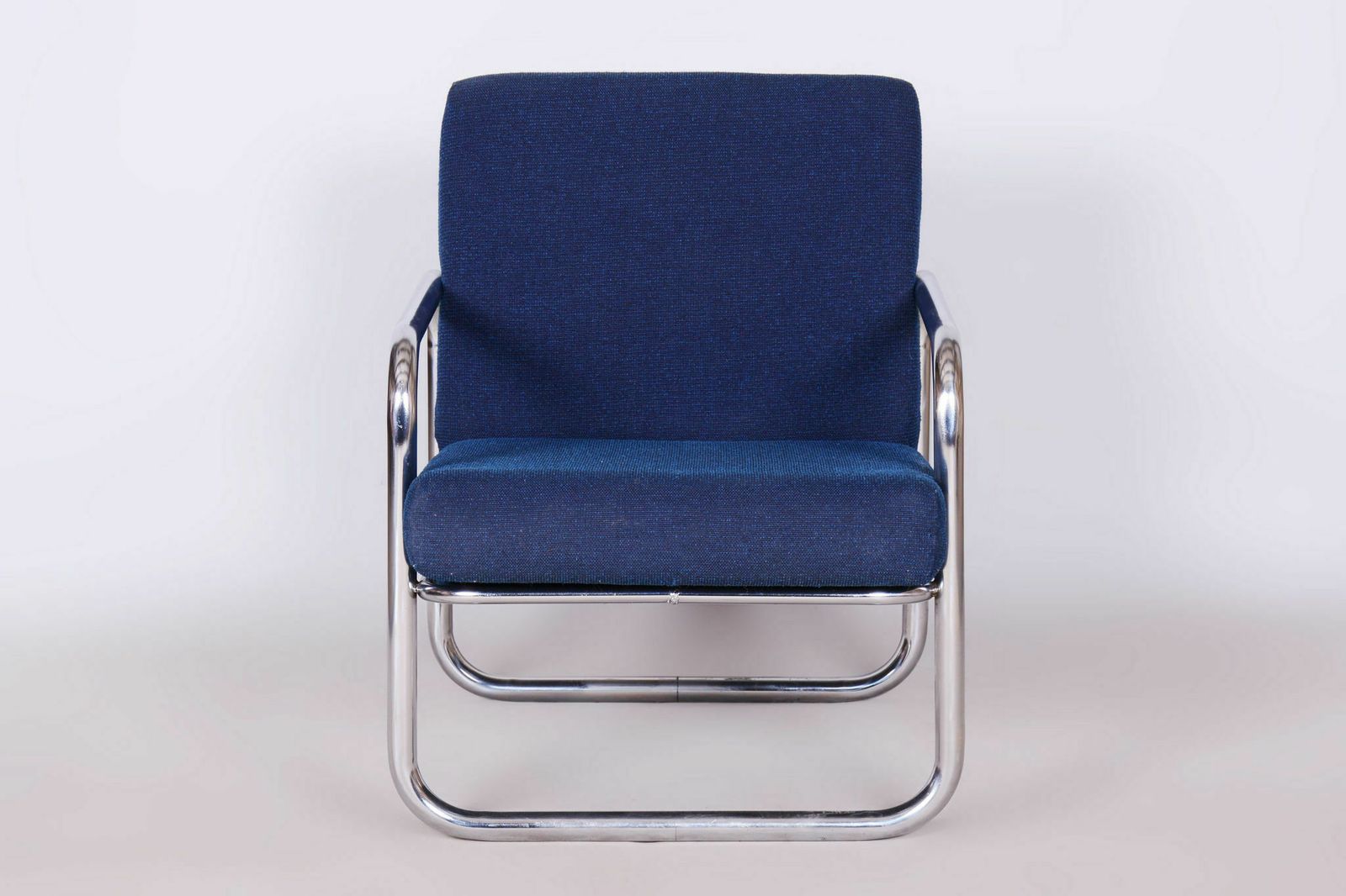photo furniture Original Bauhaus Armchair, Chrome Plated Steel, Cleaned Upholstery, Czech, 1950s