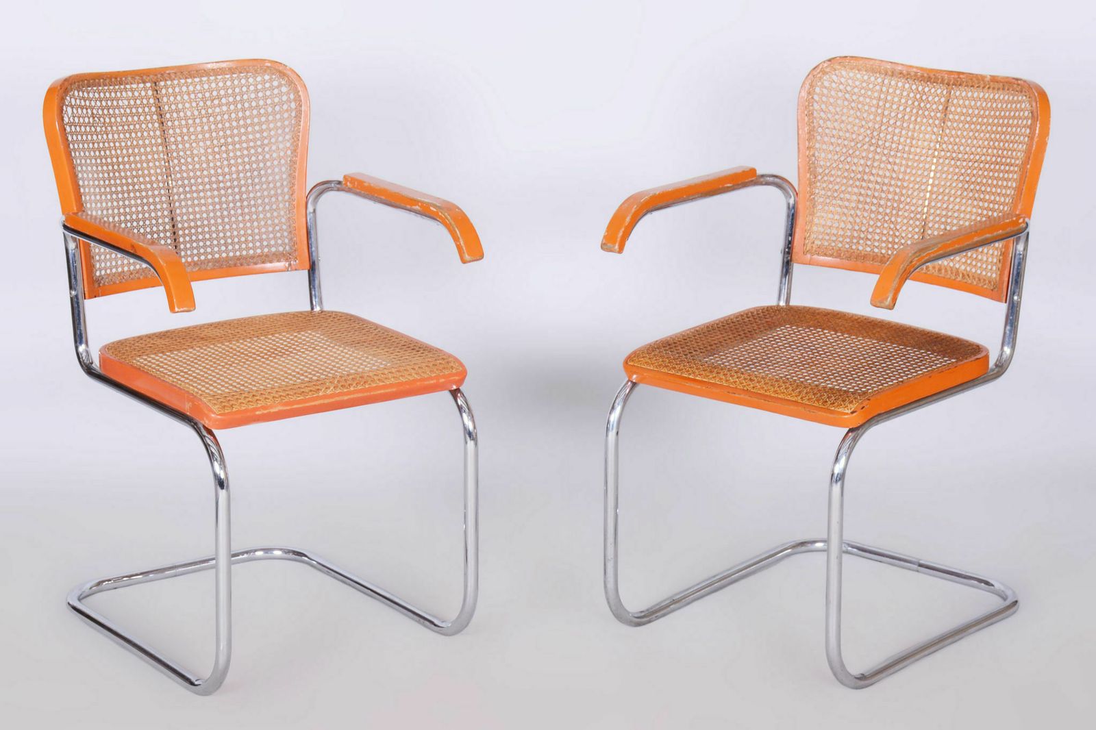 Set Of Two Original Armchairs, By Robert Slezak, Beech, Rattan, Czech, 1930s