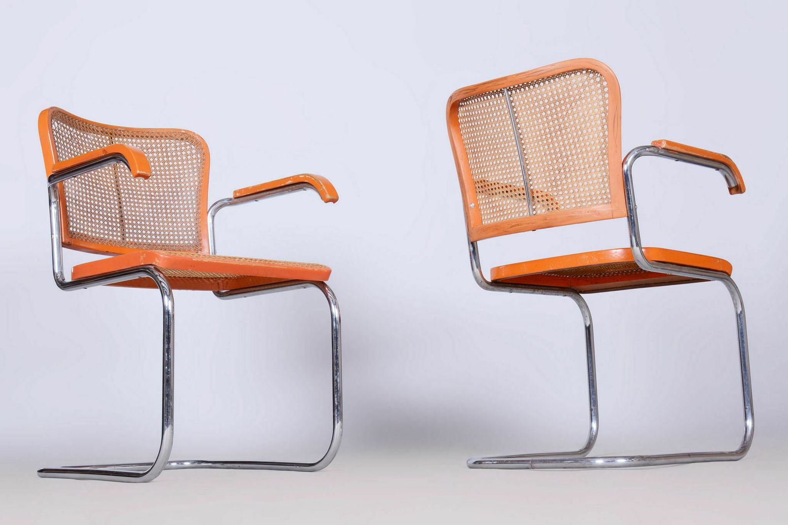 photo for sale Set Of Two Original Armchairs, By Robert Slezak, Beech, Rattan, Czech, 1930s