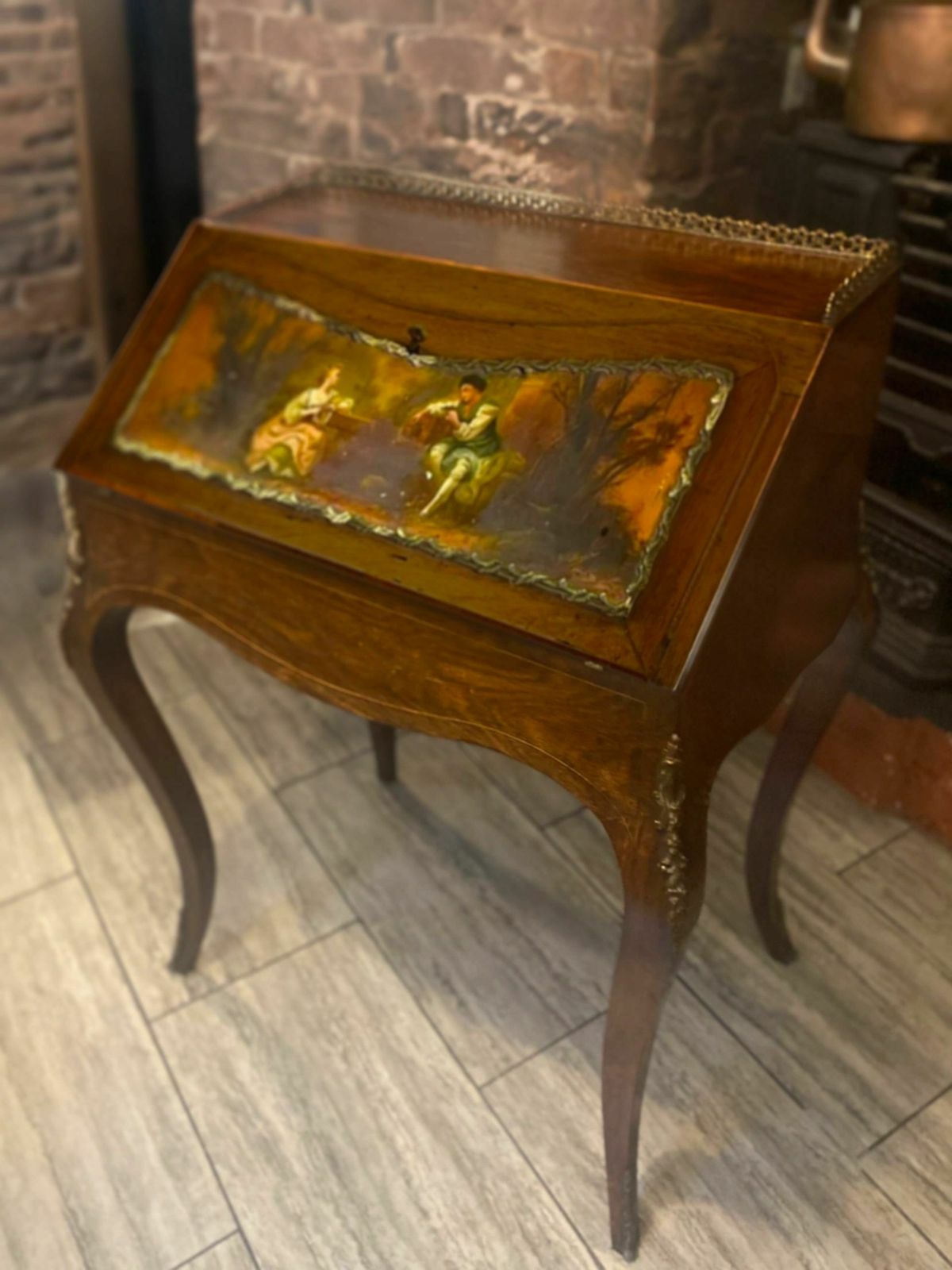 Antique Ladies French Writing Desk With Hand Painted Facade By Henri Martin photo for sale