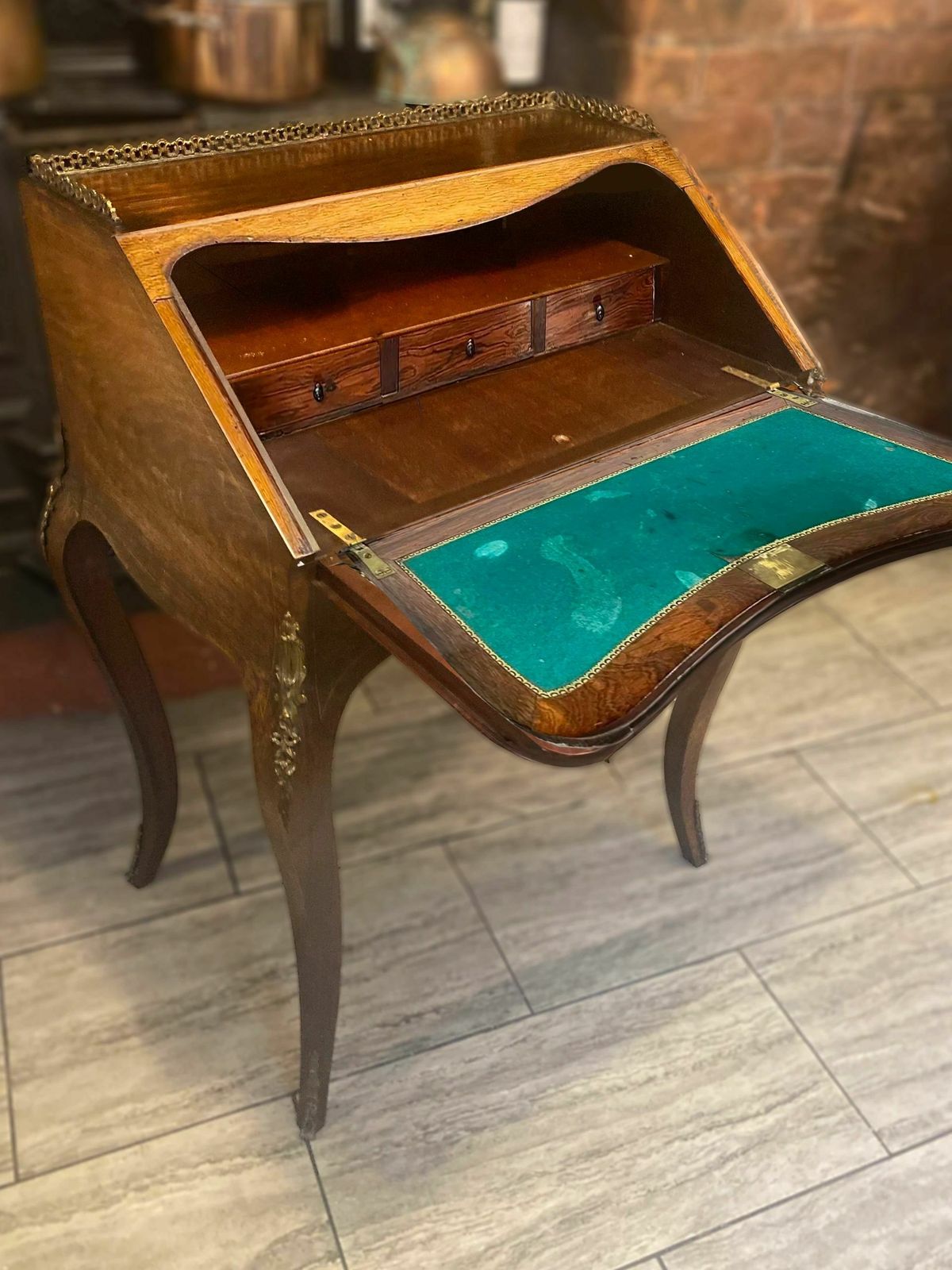 Antique Ladies French Writing Desk With Hand Painted Facade By Henri Martin photo vintage