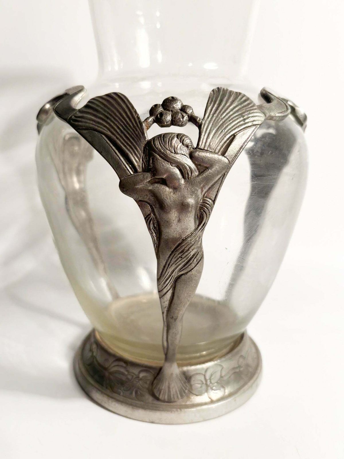 Art Nouveau Vase In Transparent Glass And Sculpted Pewter From The Early Twentieth Century photo furniture