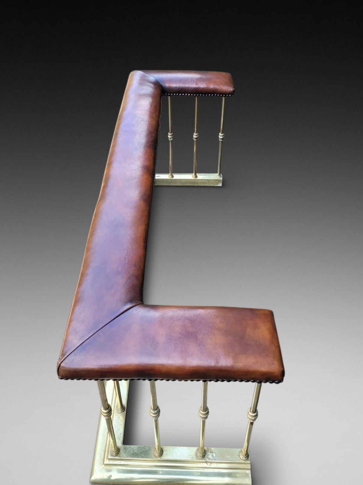 19th C Brass Fender With Padded Leather Seats photo for sale