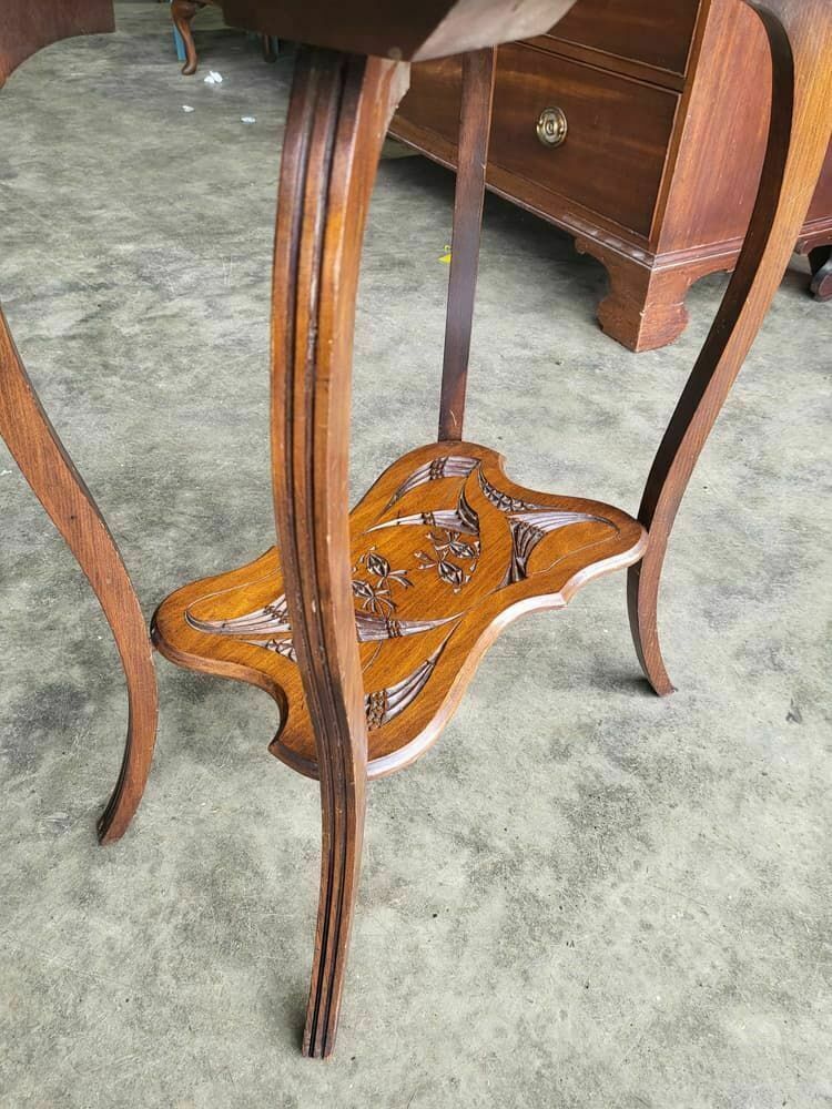 Antique Edwardian Serpentine Carved 2 Tier Side End Lamp Table Cabriole Legs photo vinterior