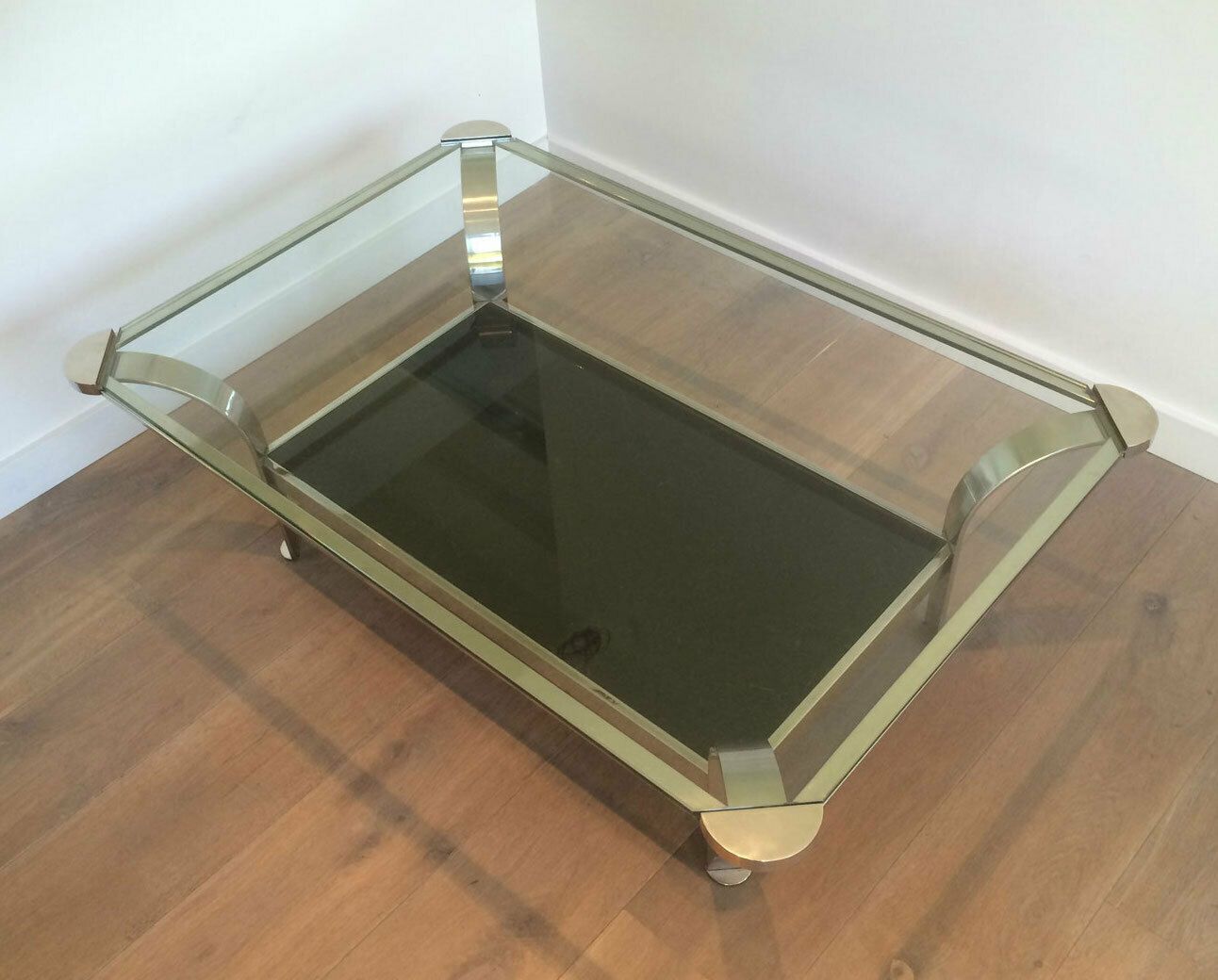 photo for sale Important Designer Coffee Table In Chrome And Glass Trays