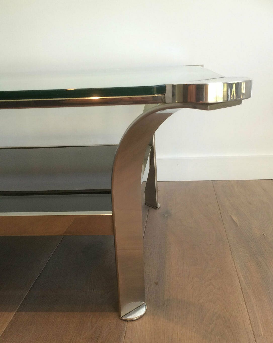 Furniture Important Designer Coffee Table In Chrome And Glass Trays photo