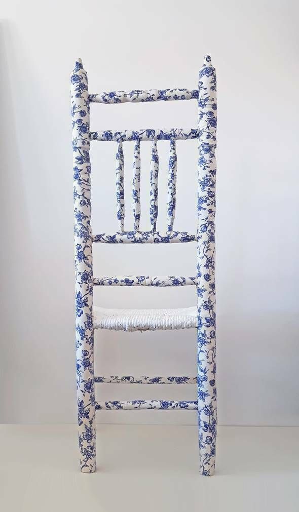 "From T Shirt To Couture Chair" Restyled Antique Turned Wood Tall Chair By Habitat Improver With Fabric Découpage And Paint photo vinterior