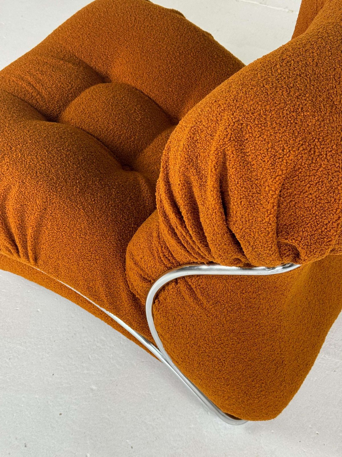 photo for sale ” Corolla” Italian Mid Century Lounge Chair By I.P.E In Bouclé