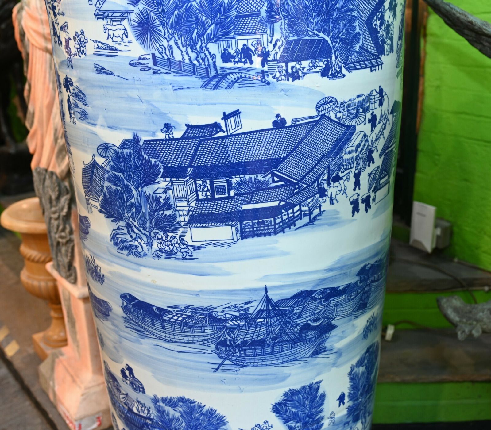 Pair Giant Blue And White Chinese Porcelain Urns Nanking Temple Jars 3 Metres photo for sale