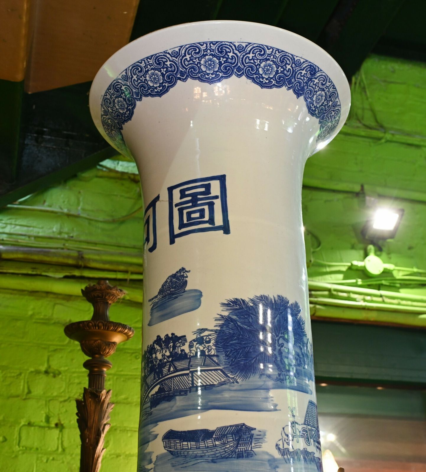 Pair Giant Blue And White Chinese Porcelain Urns Nanking Temple Jars 3 Metres photo vinterior